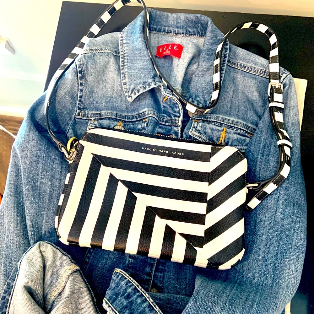 Rare Marc Jacobs Leather Jail House Rock Black and White Striped Crossbody